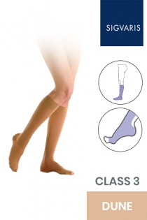 Sigvaris Essential Semitransparent Class 3 Knee High Dune Compression Stockings With Open Toe